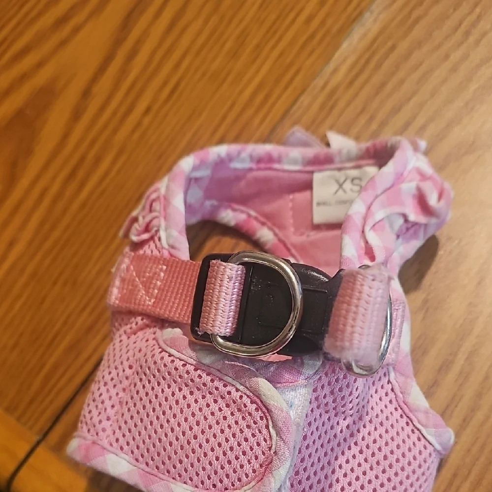 Pink Gingham Pet Harness with Bow Size Xsmall